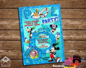 DIGITAL FILE, Mickey Mouse Splash Pool Party Invitation, Micky Mouse Swimming Birthday Invite