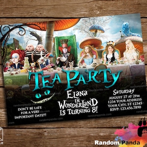 DIGITAL FILE, Funny Alice in Wonderland Movie Bday Invitation, Tea Party Birthday Invite