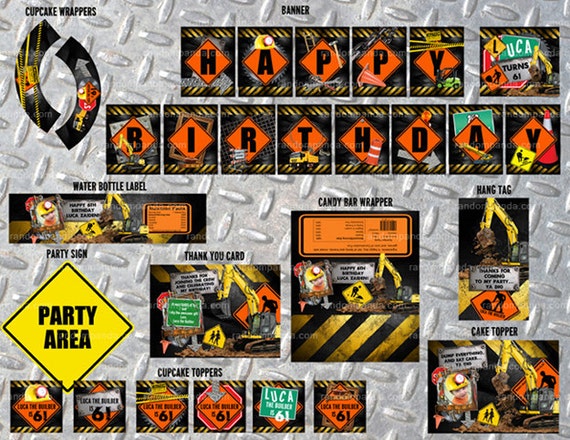 Digital Delivery, Construction Builder Birthday Party Package Bundle Il_570xn