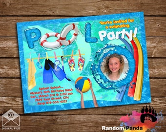 Digital Delivery, Swimming Pool Party invitation, Beach or Lake Party Birthday Invite