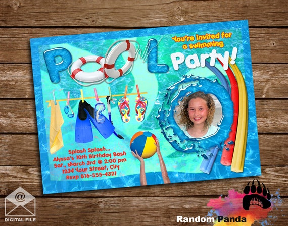 Digital Delivery, Swimming Pool Party invitation, Beach or Lake Party Birthday Invite Il_570xn