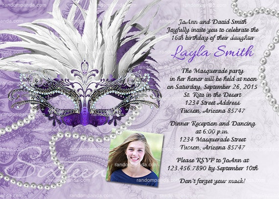 Personalize Masquerade Ball Invitation, Purple Sweet 16 Party, Quinceañera Invite Il_570xn