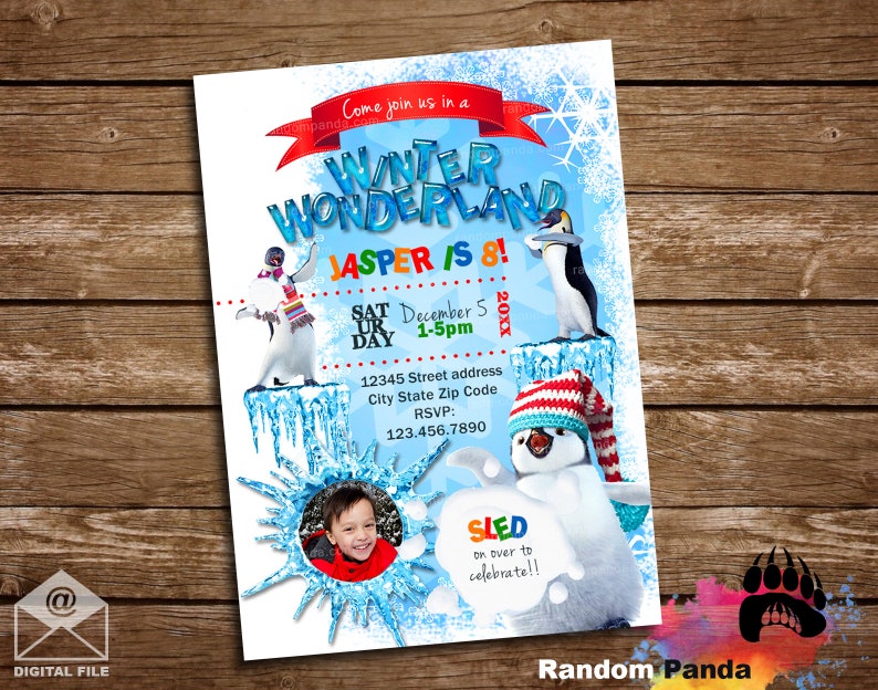 Digital Delivery, Penguins invitation, Winter Wonderland Party Invite image 1