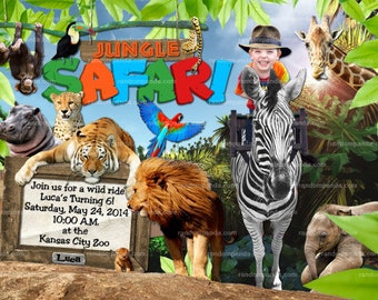 Digital Delivery, Personalize Jungle Invitation, Safari Birthday Party Invite - RIDE the ZEBRA