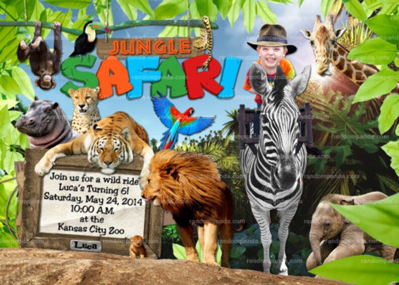 Digital Delivery, Personalize Jungle Invitation, Safari Birthday Party Invite RIDE the ZEBRA image 1