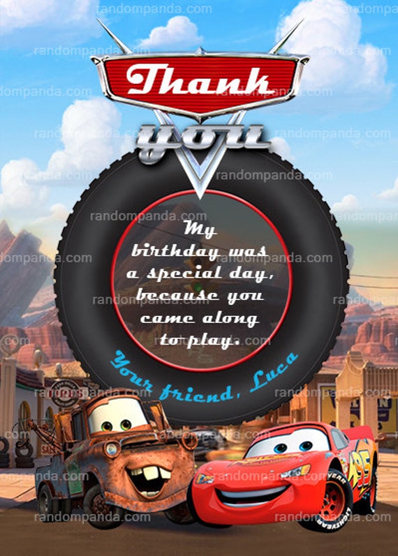 Digital Delivery, Cars Thank You Card, Mater Party, Lightning McQueen Thank You Note Il_570xn