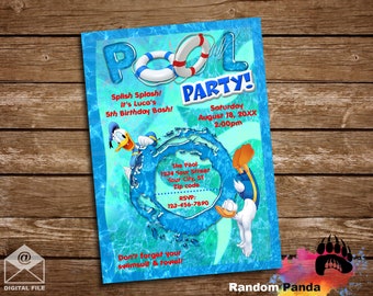 DIGITAL FILE, Donald Duck Pool Party Invitation