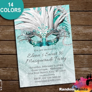 DIGITAL FILE, Masquerade Ball Invitation, Sweet 16 Party, Quinceañera Invite, Choose Color