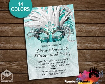DIGITAL FILE, Masquerade Ball Invitation, Sweet 16 Party, Quinceañera Invite, Choose Color