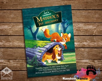 Digital Delivery, Fox and the Hound Invitation, Fox Birthday Party Invite