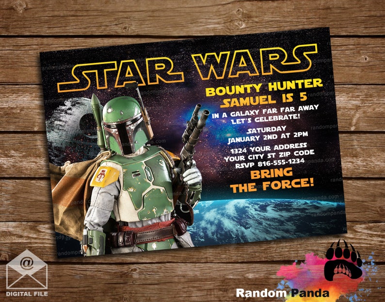 Digital Delivery, Star Wars Birthday Invitation, Boba Fett Party Invite image 1