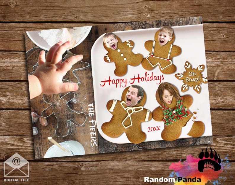 Digital Delivery Personalize Funny Christmas Card, Gingerbread Cookie Santa Hand Scare Holiday Baby Hand