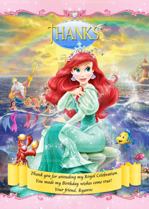 Ariel Thank You Card, Little Mermaid Princess Party, Princess Ariel Thank You Note Il_570xn
