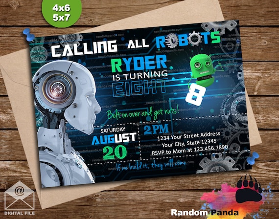 Robots Invitation, Robotics Party, Fun Science Engineer Invite Il_570xn