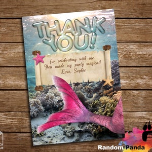 Digital Delivery, Hot Pink Mermaid Thank You Card, Under the Sea Party, Mermaid Dolphin Thanks