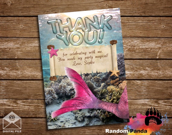Digital Delivery, Hot Pink Mermaid Thank You Card, Under the Sea Party, Mermaid Dolphin Thanks Il_570xn