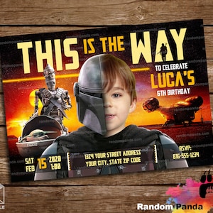Digital Delivery, Funny Mandalorian Invitation, Star Wars Birthday Party Invite