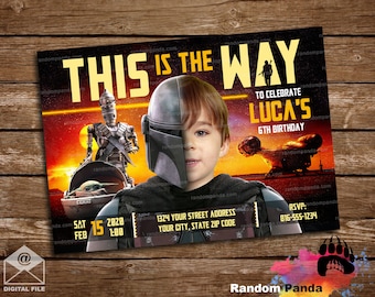 Digital Delivery, Funny Mandalorian Invitation, Star Wars Birthday Party Invite