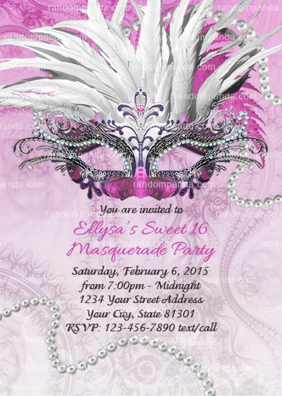 Digital Delivery, Fuchsia Masquerade Ball Invitation, Sweet 16 Party, Hot Pink Quinceañera Invite Il_570xn