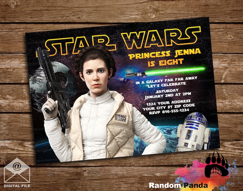 Digital Delivery, Princess Leia Party Invitation, Star Wars Birthday Invite image 1