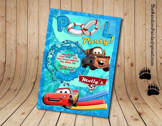 Digital Delivery, Cars Swimming Pool invitation, Cars Party, Lightning ...