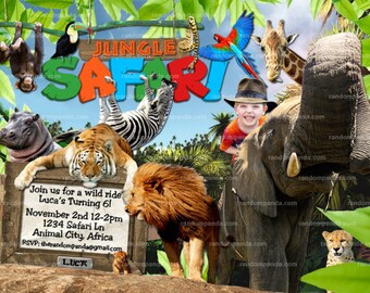 Digital Delivery, Personalize Jungle Invitation, Safari Birthday Party Invite  - Ride the Elephant