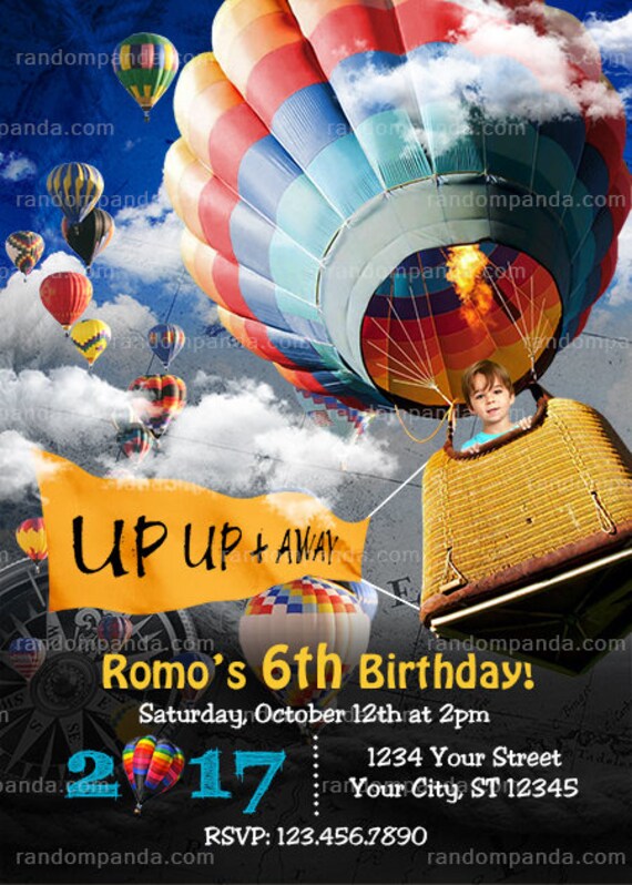 Digital Delivery, Personalize Hot Air Balloon Invitation, Balloon Party Invite, Photoshop Keepsake Card Il_570xn