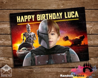 ARCHIVO DIGITAL, Funny Be The Mandalorian Bday Portrait Poster, Star Wars Birthday Banner Telón de fondo