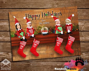 Digital Delivery Funny Christmas Card, Elves Holiday, Elf Family Mantel Greeting Card