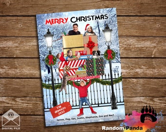 Digital Delivery, Funny Christmas Card, Child Carrying Family Inside Xmas Gifts Holiday Card