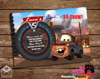 Digital Delivery, Cars Invitation, Mater Tow Truck Party Invite