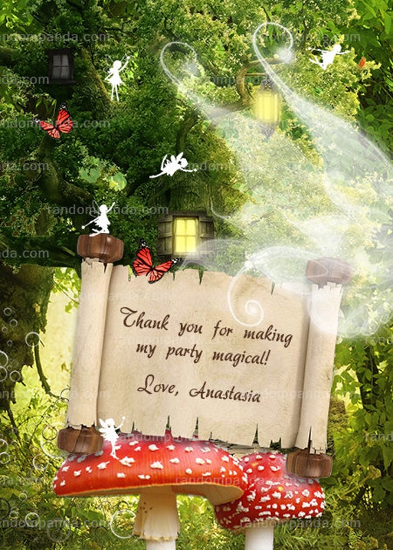 Digital Delivery, Red Fairy Thank You Card, Fairy Party, Enchanted Forest Thanks Note Il_570xn