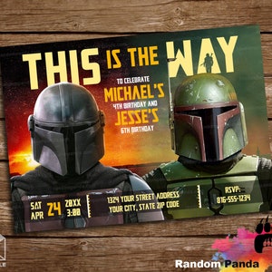 Digital Delivery, Twin Mandalorian and Boba Fett Invitation, Star Wars Grogu Double Birthday Party Invite