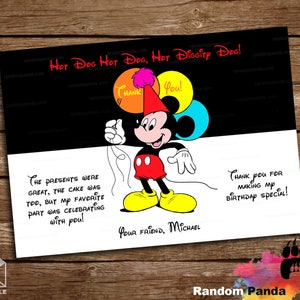 Digital Delivery, Mickey Mouse Thank you card, Mickey Mouse Party Thank you Note