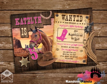 Digitale Lieferung, Cowgirl Einladung, Pink Western Party, Wild West Horse Birthday Invite