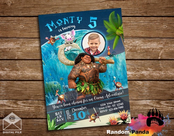 Digital Delivery, Maui Birthday Party invitation, Maui and Pig Invite Il_570xn