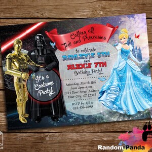 Consegna digitale, invito alla festa di Star Wars e Cenerentola, invito al doppio compleanno di Darth Vader Cenerentola