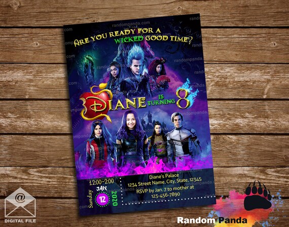 Digital Delivery, Personalize Funny Descendants Invitation, BE Mal Birthday Party Invite Il_570xn