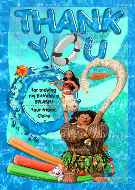 Printable Moana Thank you Card, Maui Swimming Pool Thank you Note Il_570xn