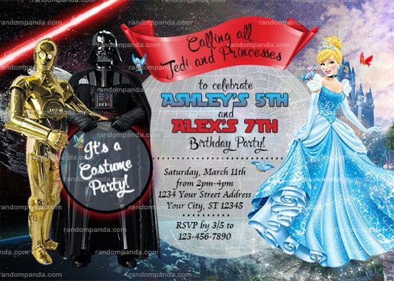 Digital Delivery, Star Wars and Cinderella Invitation, Darth Vader CP30 Twins Invite Il_570xn