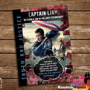 Digital Delivery, Captain America Invitation, Superhero Party, Steve Rogers Birthday Invite