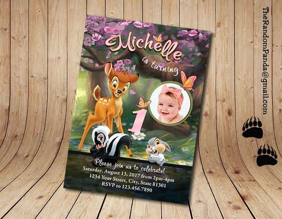 Personalize Pink Bambi and Thumper Invitation, Baby Deer Birthday Party Invite Il_570xn