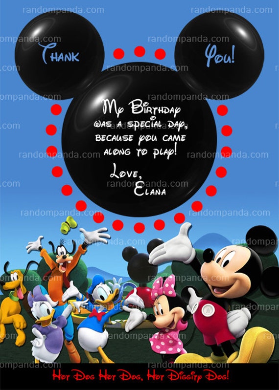 Digital Delivery, Mickey Mouse Thank you Card, Mickey Mouse Party, Mickey Thank you Note Il_570xn