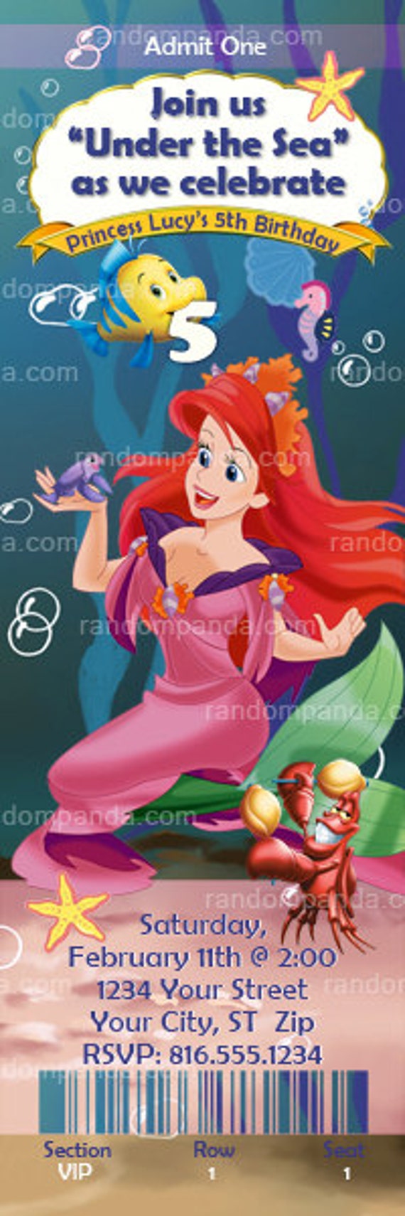 Little Mermaid Party Ticket, Little Mermaid Birthday Ticket, Invitation Il_570xn