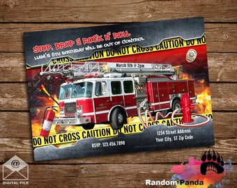 Digital Delivery, Firefighter Party, Firemen Invitation, Fire Truck Birthday, Fireman Invite