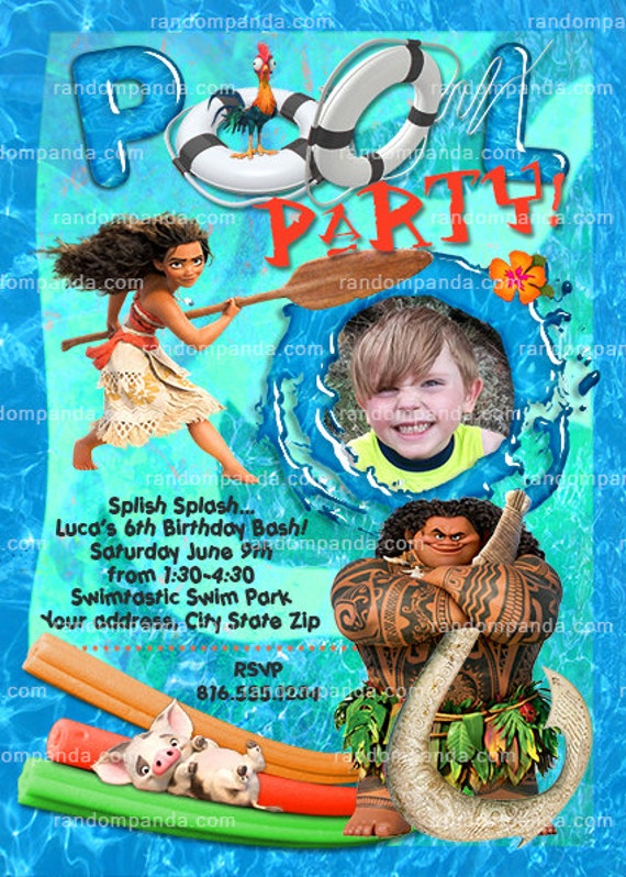 Personalize Moana invitation, Maui Swimming Pool Party Invite Il_570xn