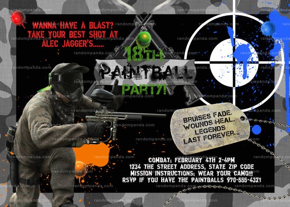 Digital Delivery, Paintball Invitation, Guns Combat and Camo, Paintball Party invite Il_570xn