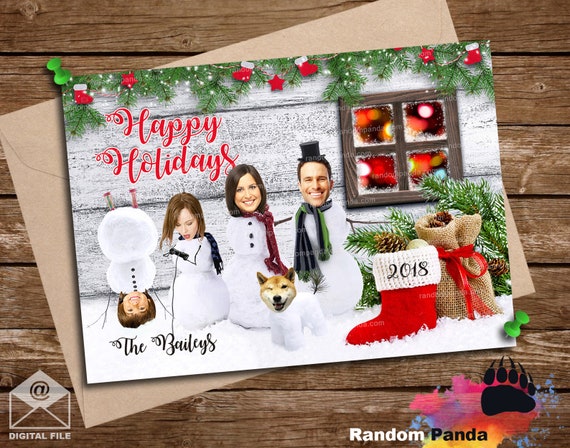 Digital Delivery Personalize Funny Christmas Card, Snowman Family Holiday Greeting Card Il_570xn