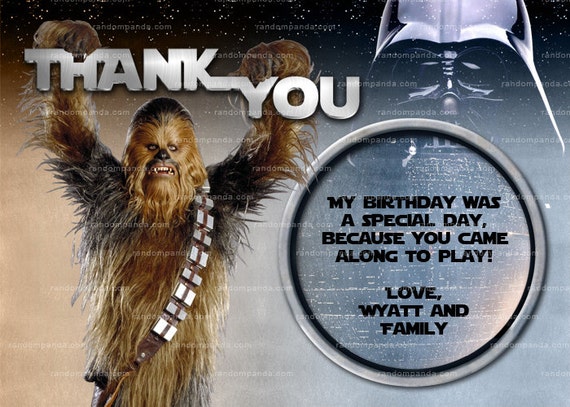 Star Wars Thank you Card, Chewbacca Party, Star Wars Birthday Thank you Note Il_570xn