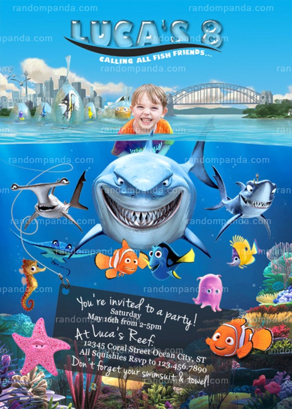 Digital Delivery, Personalize Finding Nemo Invitation, Shark Party, Dory Birthday Invite Il_570xn